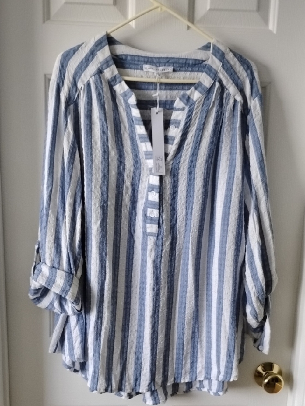 Jane and Delancey Blue and White Striped Button-Front Blouse